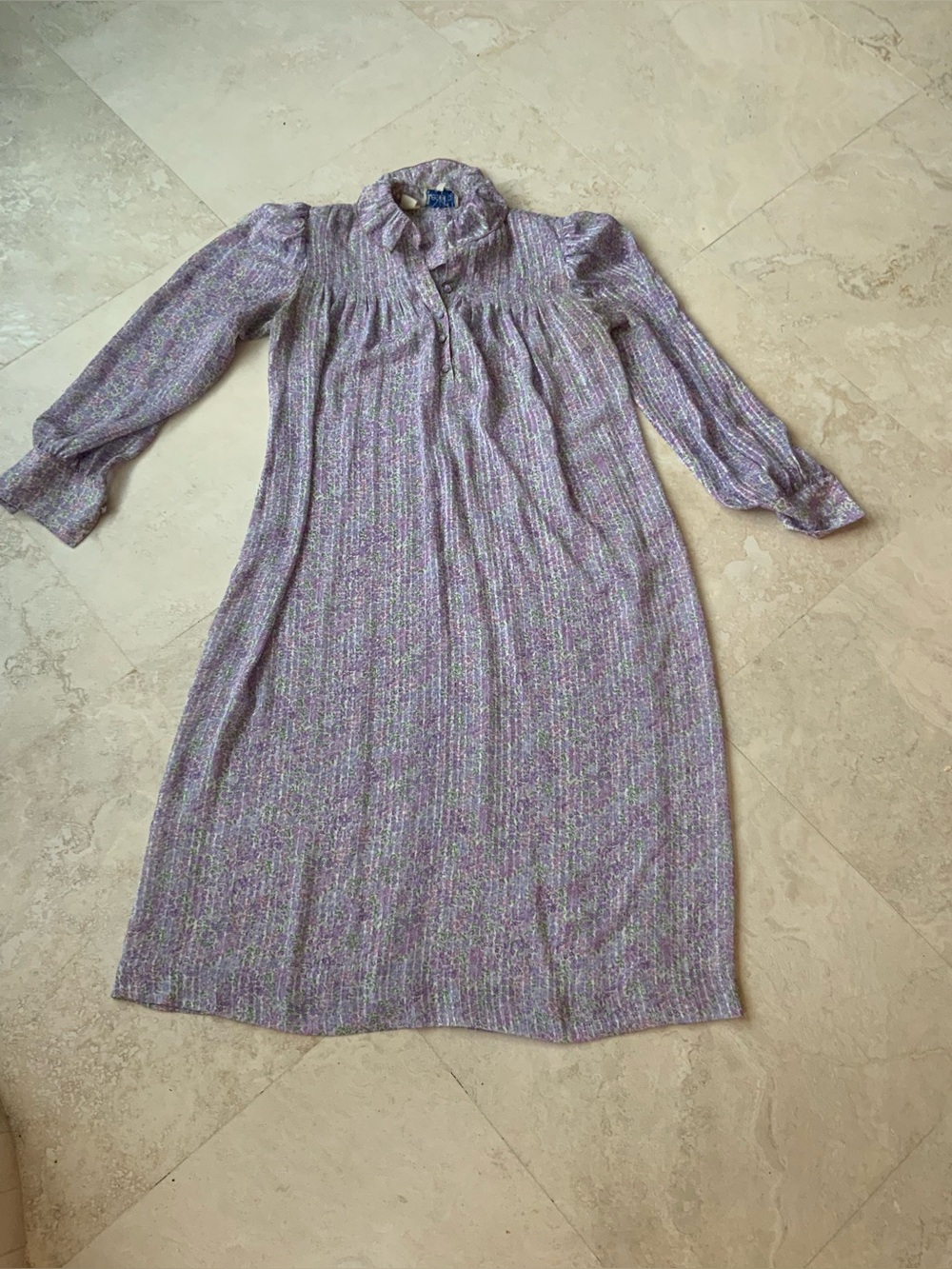 Vintage Leslie Fay Lavender Floral Long Sleeve Midi Dress sz 6